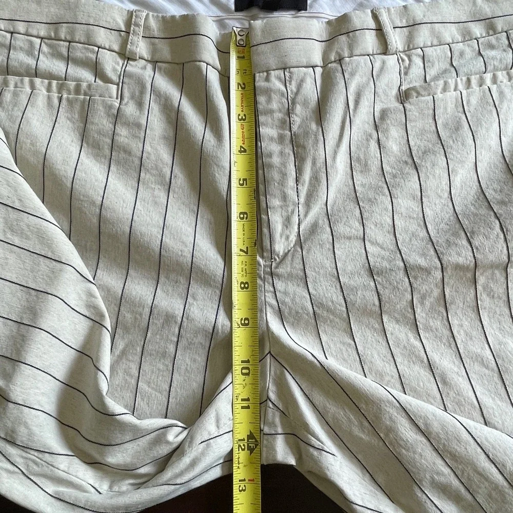 Banana Republic Sloan Pinstripe Pants Womens 14 Beige Black Linen Blend Slim Leg